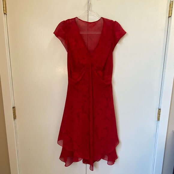 Liz Claiborne Chiffon V-Neck Layered Hem Red Dress Size 10 - Picture 1 of 7